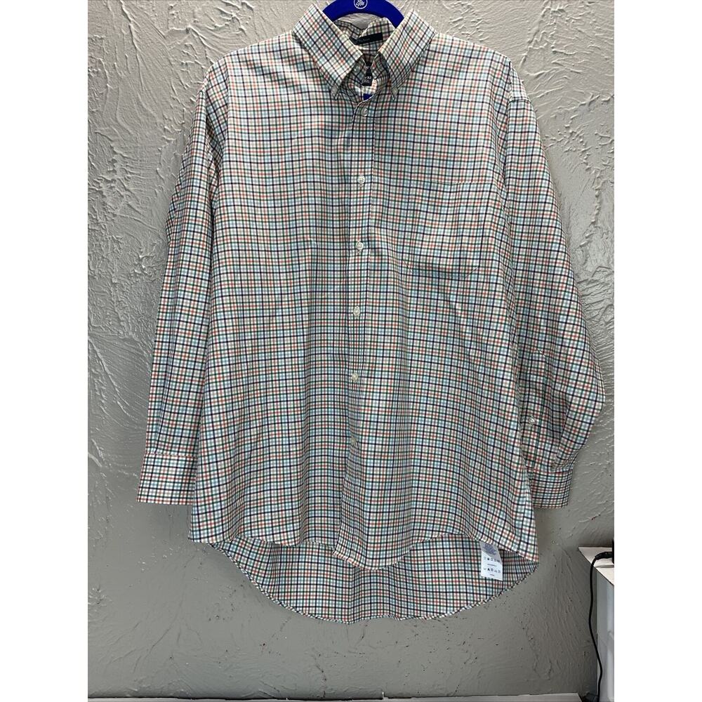 Men's Lands End Multi-Color Check Long Sleeve Size 16 1/2 (32) Cotton No Iron